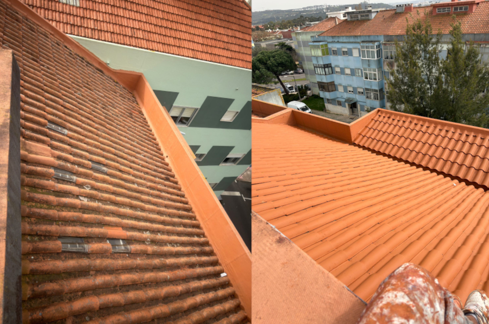 Limpeza de telhado antes e depois